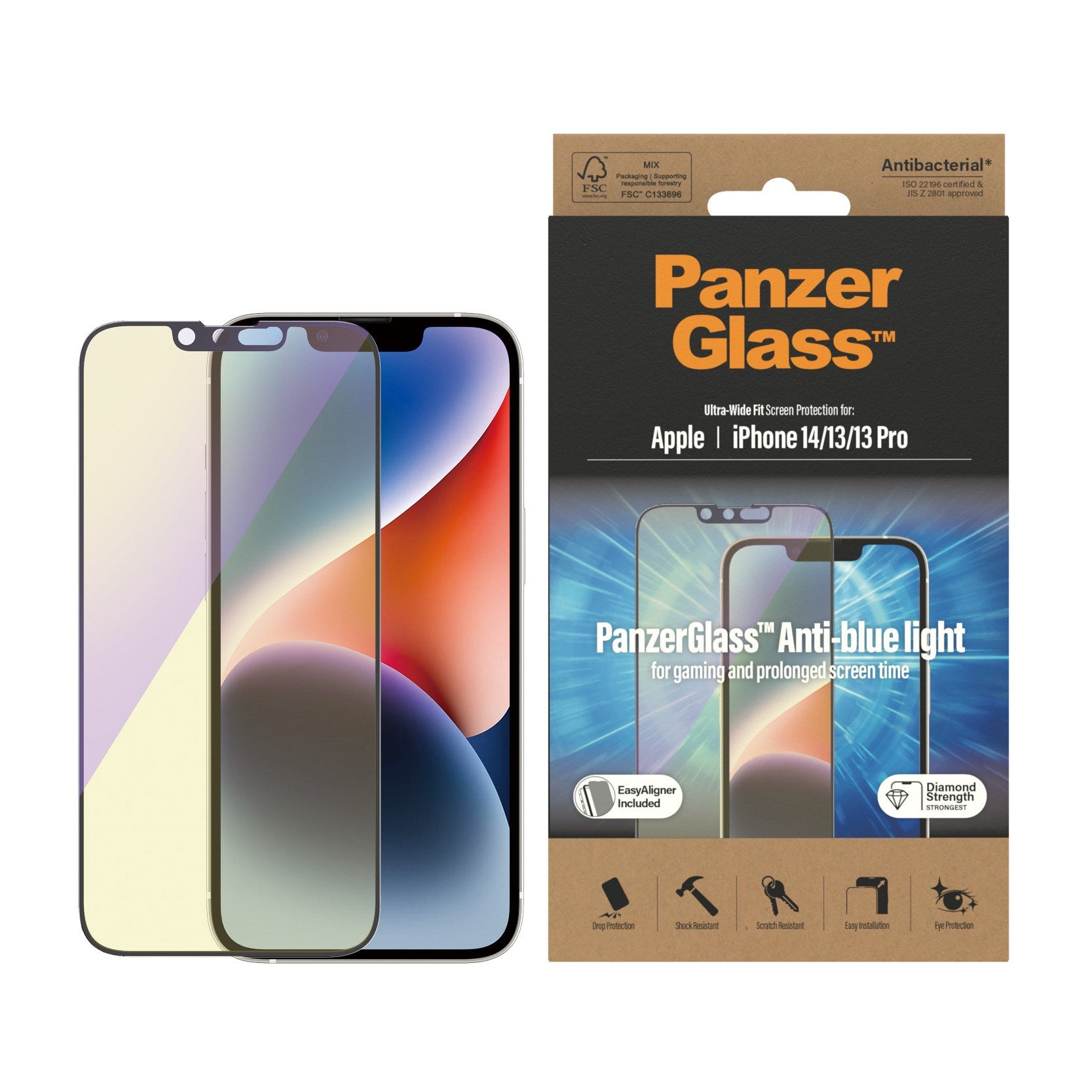 PanzerGlass® Anti-blue light Screen Protector iPhone 14 | 13 | 13 Pro | Ultra-Wide Fit w. EasyAligner